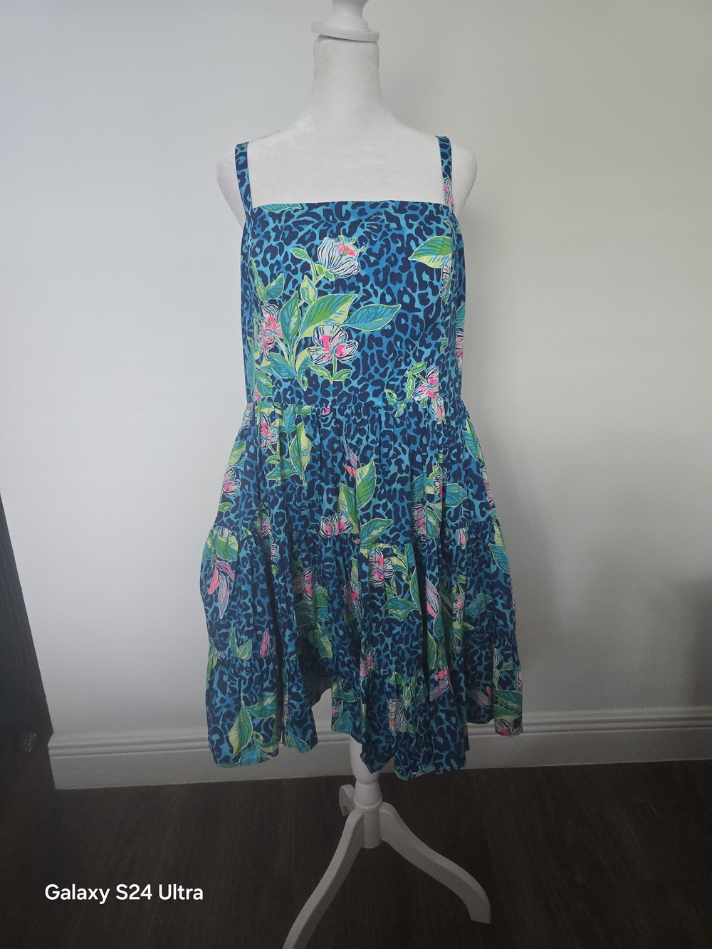 Lilly Pulitzer Blue Tropical Floral Sundress with Green & Pink Accents